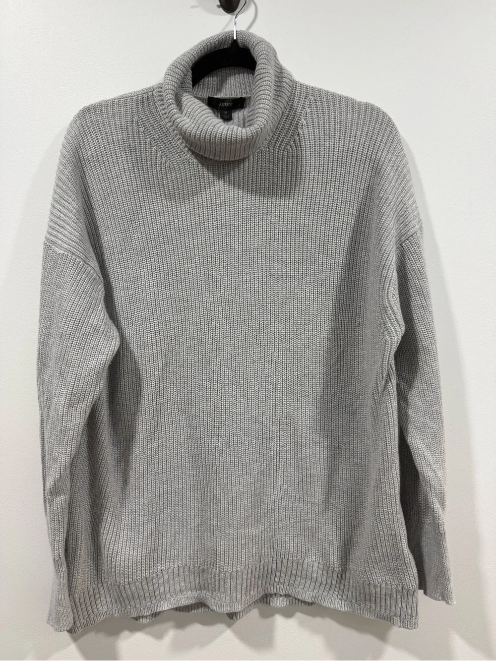 J. Crew Women's Cotton Cashmere Blend Size M Gray Ribbed Turtleneck Sweater